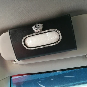 

Universal Car Sun Visor Tissue Holder Rhinestone Crown Car Sun Visor Type Napkins Paper Tissue Box Organizer Car Accessories