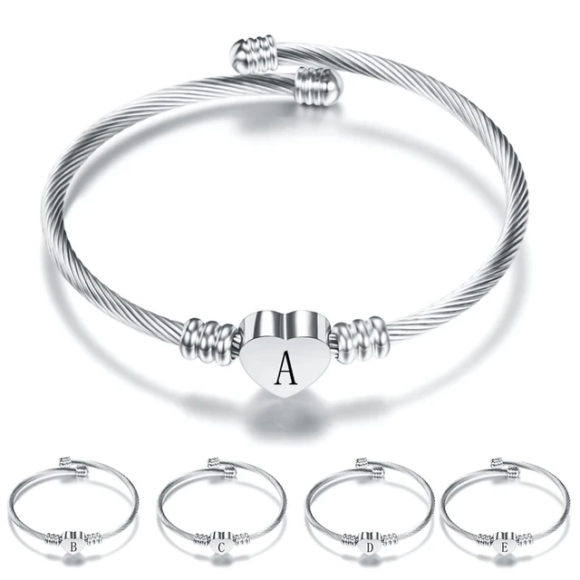 Silver Bracelet Initial Charm  Stainless Steel Alphabet Bracelet - Charm  Bracelets - Aliexpress