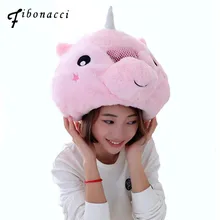 Фибоначчи, новинка, мягкие теплые женские шапки в виде животных, розовые плюшевые шапки в виде единорога, наушники из полипропилена и хлопка, шапки для косплея
