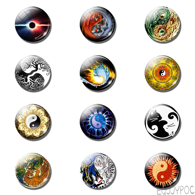 12pcs Yin Yang Fridge Chinese Traditional Culture Yoga Zen Glass