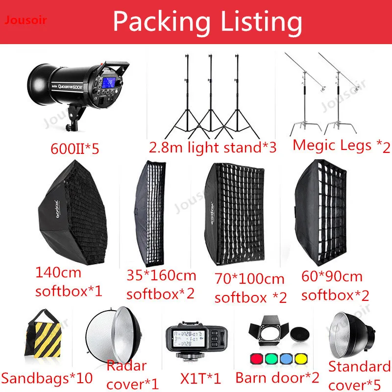 

5x Godox Quicker 600II Studio Strobe Flash Light Set Softbox Lighting Kit Photo Studio Flash GN76 2.4G HSS 600WS CD50 T03