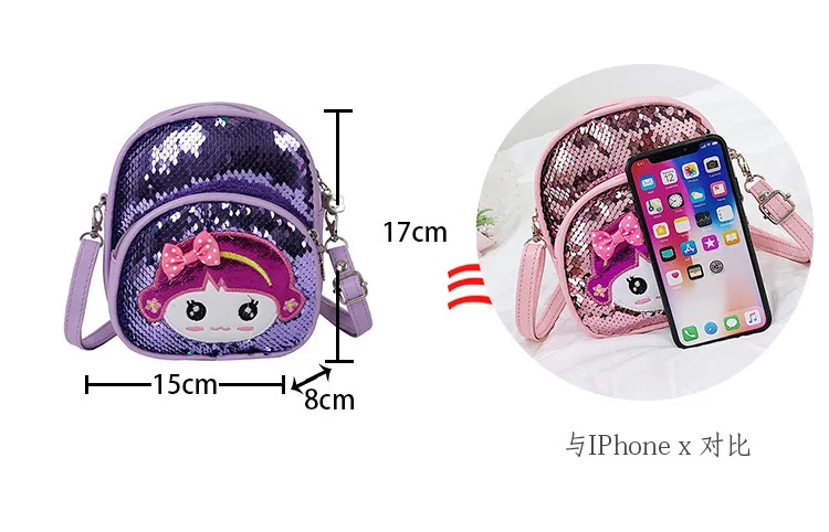 new Disney cartoon Minnie children's bag sequins girls backpack shoulder slung princess bag child purse