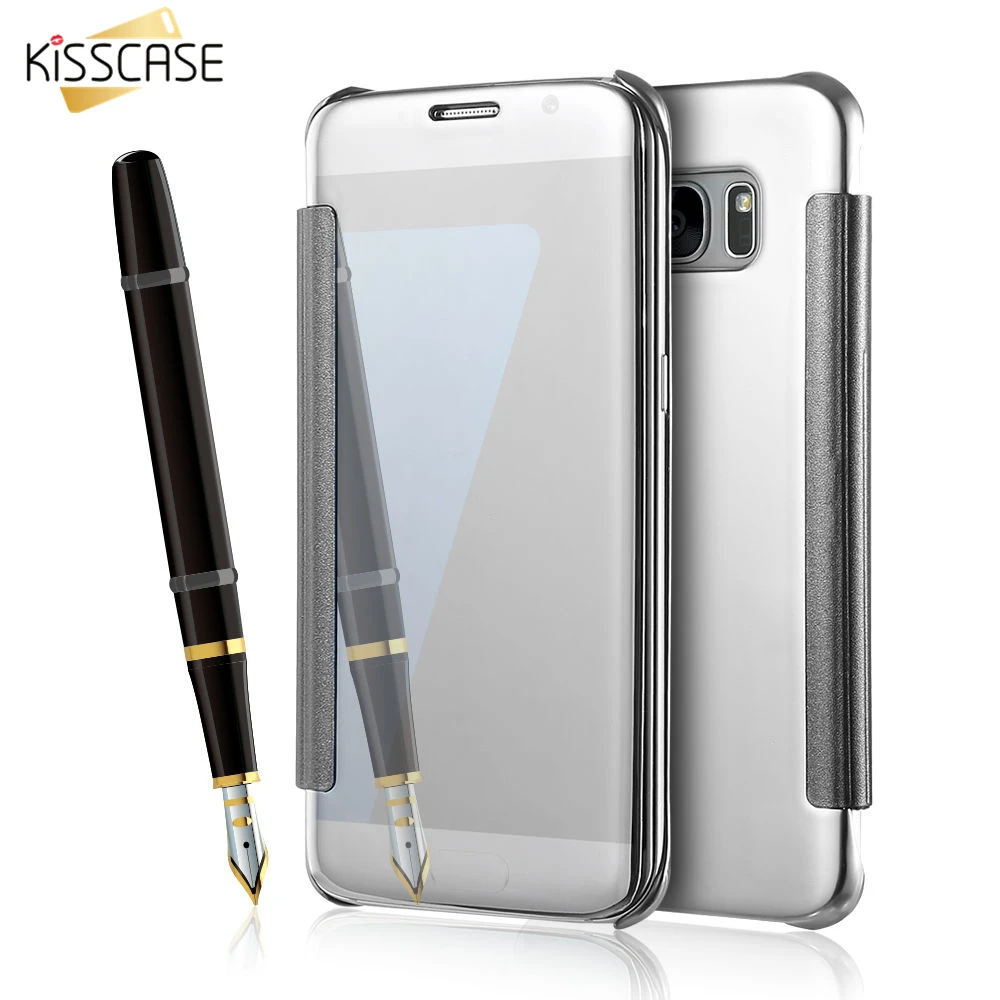 

KISSCASE Mirror Flip Case For Samsung Galaxy Note 8 S7 S6 Edge S8 Plus Clear View Mirror Flip Book Cover For Samsung J5 J7 Case