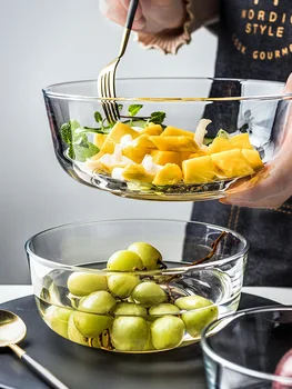 

Creative fruit salad bowl Household heat-resistant glass transparent bowl Dessert bowl Small bowl Large bowl Mixing bowl
