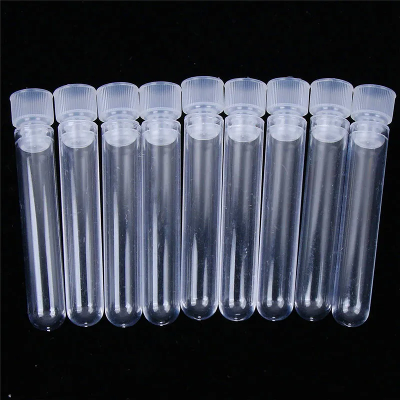 

10Pcs Transparent Laboratory Plastice Test Tube 12*75mm Vials+Push Caps School Lab Supplies Test Tub Liquid Packaging