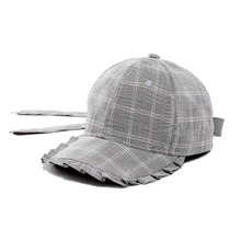 Весенне-летняя бейсбольная кепка в клетку с бантиком и кружевной край, длинный клетчатый головной убор в британском стиле для женщин