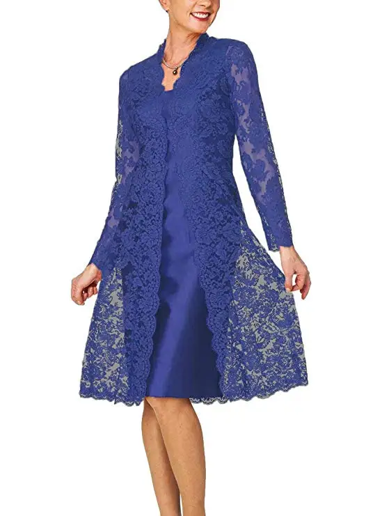 

2019 Two Pieces Mother of The Bride Dresses Full Embroidery Knee Length Formal Party Dresses Plus Size
