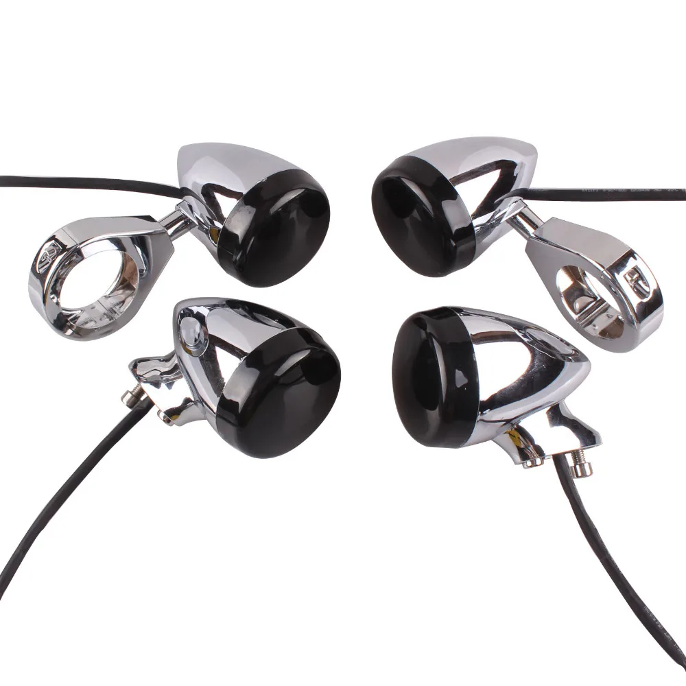 

New Arrival 4x 41mm Fork Clamp Mount Chrome Black Bullet LED Turn Signal Light Front Rear Amber Lamp For Harley