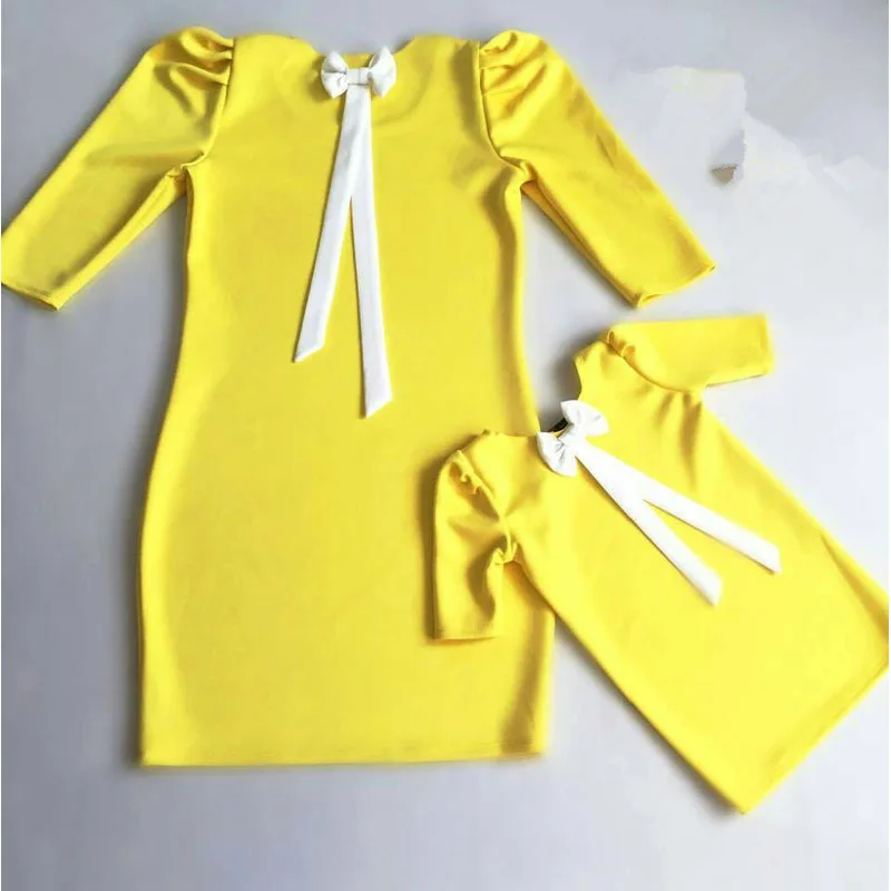NASHAKAITE/Семейные комплекты мини-платье с бантом сзади платье для мамы и дочки Одинаковая одежда для мамы и дочки