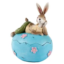 Criativo resina coelho mentiras sobre o ovo caixa de jóias coelho coelhinho da páscoa decoração acessórios para casa ornamentos decorativos