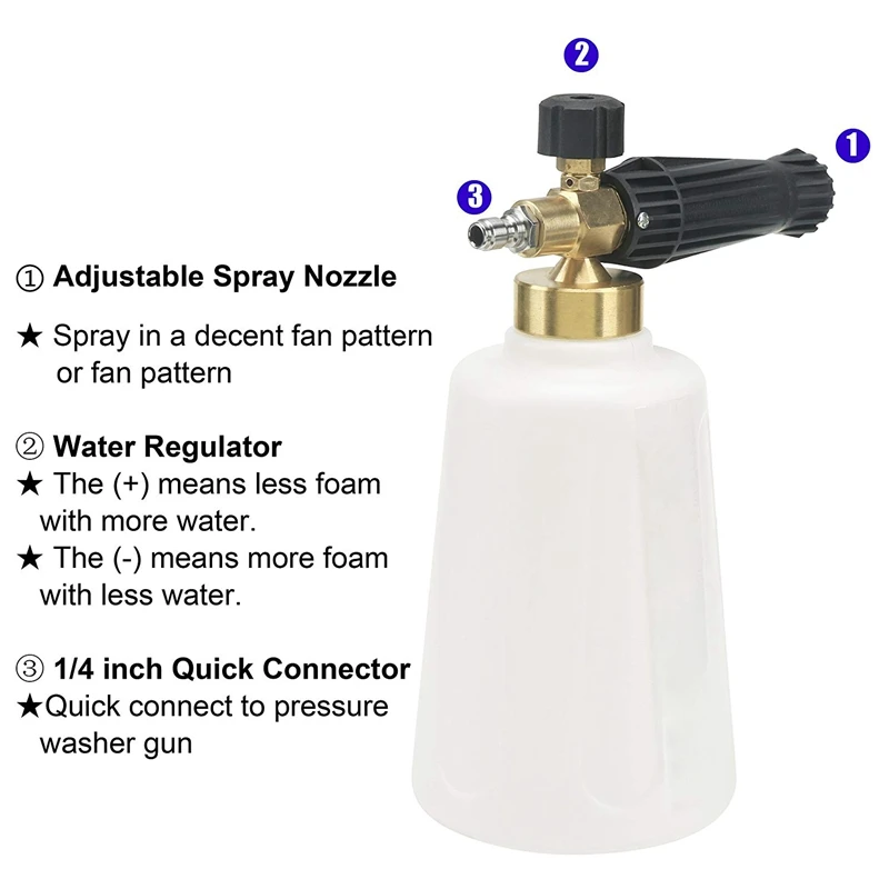 Pressure Washer Foam Cannon For Car Wash, Snow Foam Lance, Additional Orifice Nozzle 1.1Mm, 1/4 inch