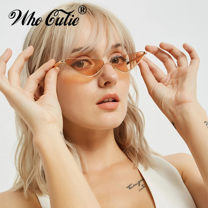 WHO CUTIE, Винтажные Солнцезащитные очки "кошачий глаз", оттенки для женщин, фирменный дизайн, треугольник, полуоправа, Ретро стиль, кошачий глаз, женские солнцезащитные очки, 810