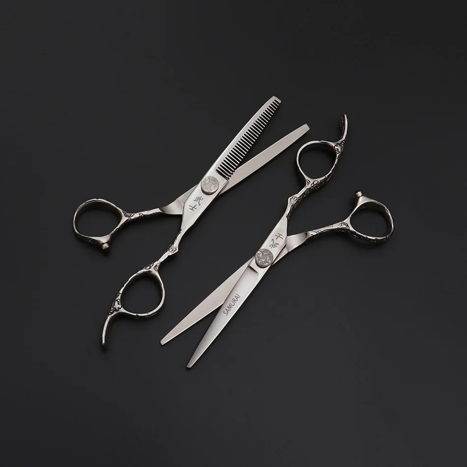 440C 6,0 дюймов японские Самурайские ножницы, Профессиональные парикмахерские ножницы, набор для резки и истончения, парикмахерские ножницы, инструменты для салона - Цвет: 2 scissors