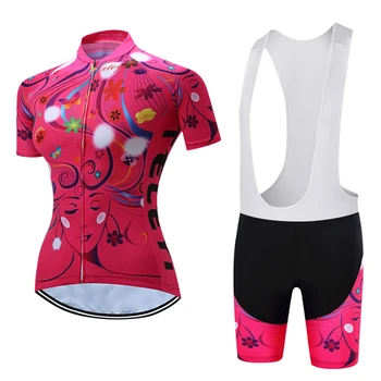 

teleyi Women's Cycling Clothing Set Classic printing Short Sleeve Cycling Clothes Cycling Shorts Cycling Jersey Pink Shirt