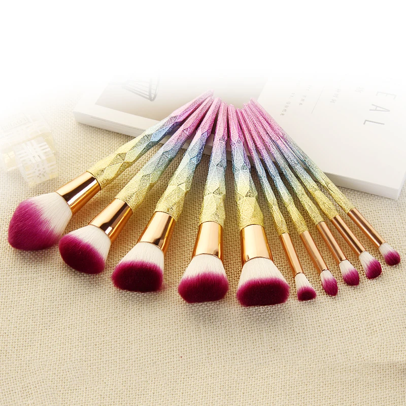 

10PCS Fantasy Makeup Brushes Set Colorful High Quality Foundation Powder Blush Eyebrow Kabuki Diamond Cosmetic Brush Tools