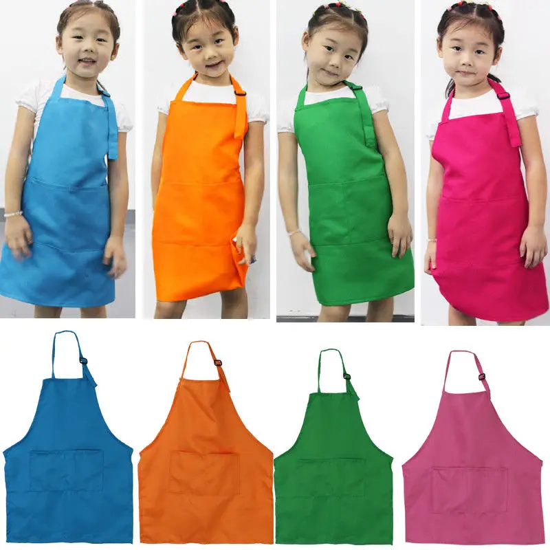 

2019 Baby Accessories Plain Apron Front Pocket Bib Kitchen Cooking Craft Baking Art Jamming Kids Bibs Solid Burp Cloths