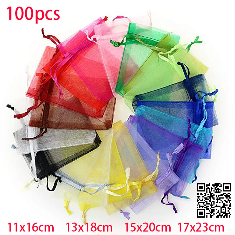 

100pcs 11x16cm Jewelry Packaging Display Drawable Organza Bags Pouches Packing DIY Pouches Transparent Gauze Display Bags Gift