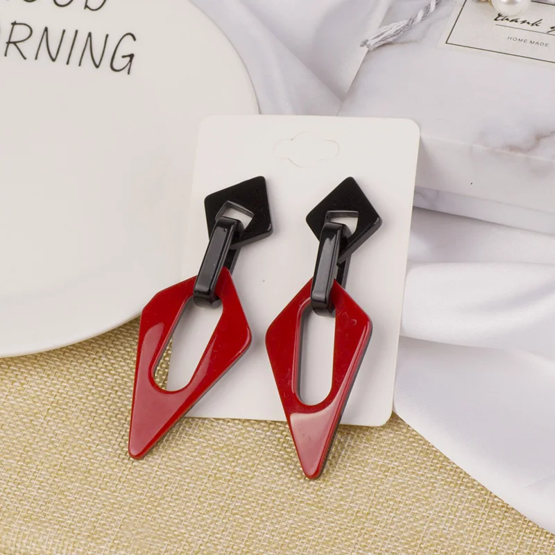 Vintage Fashion Resin Earrings for Women Big Long Geometric Acrylic Drop Earring for Girls Elegant Gifts Party Red Jewelry (1)