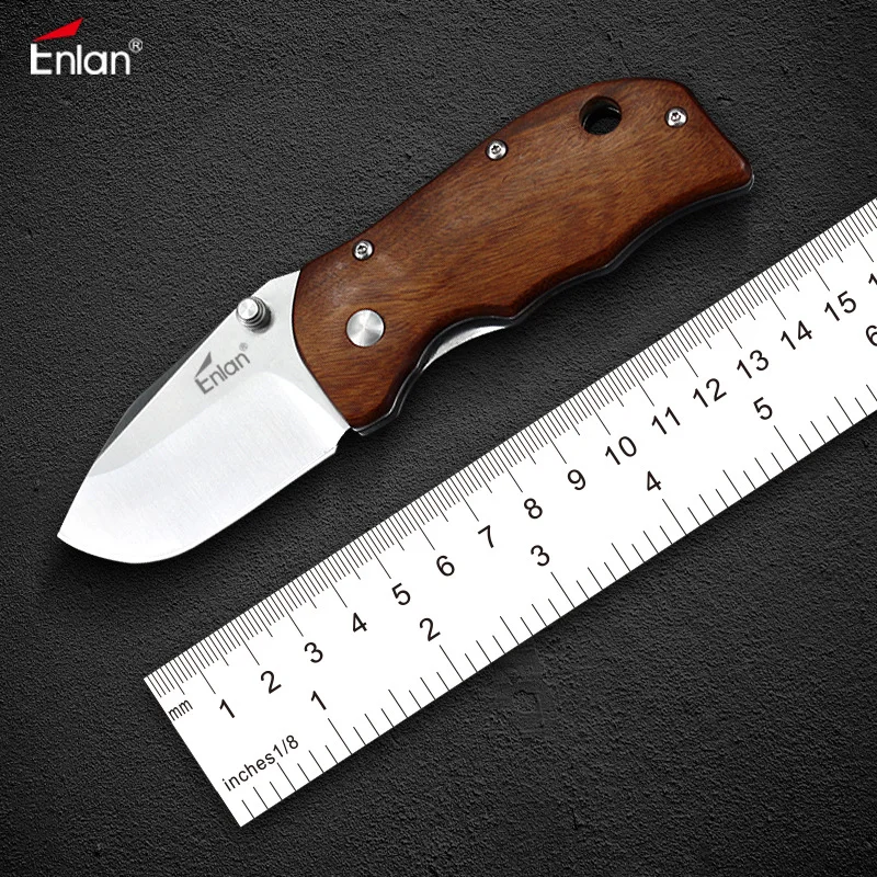 Online Enlan envío M027 pequeño cuchillo plegable de bolsillo 8Cr13Mov cuchilla mango de madera al aire libre Camping caza llavero de multi herramienta portátil EDC cuchillos