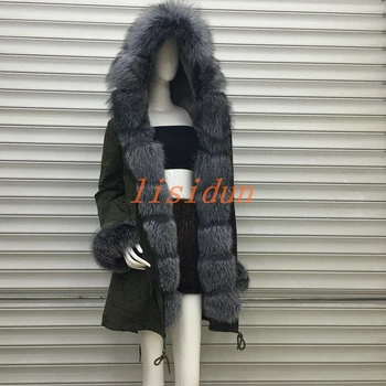 

2018 Real fur coat fox parkas winter jacket coat women parka big real raccoon fur collar natural fox fur liner long outerwear