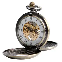 Брелок карманные часы Механический ручной взвод Роскошные Бронзовый шик Паровая двойной Hunter полые римские цифры брелок часы подарок Новый