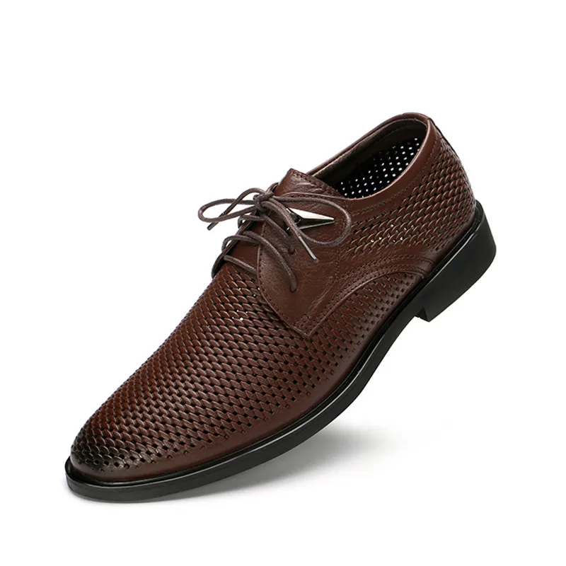 

summer shoes genuine leather breathable derby casual wedding oxfords business lace up Handmade sewing flat High Quality big size