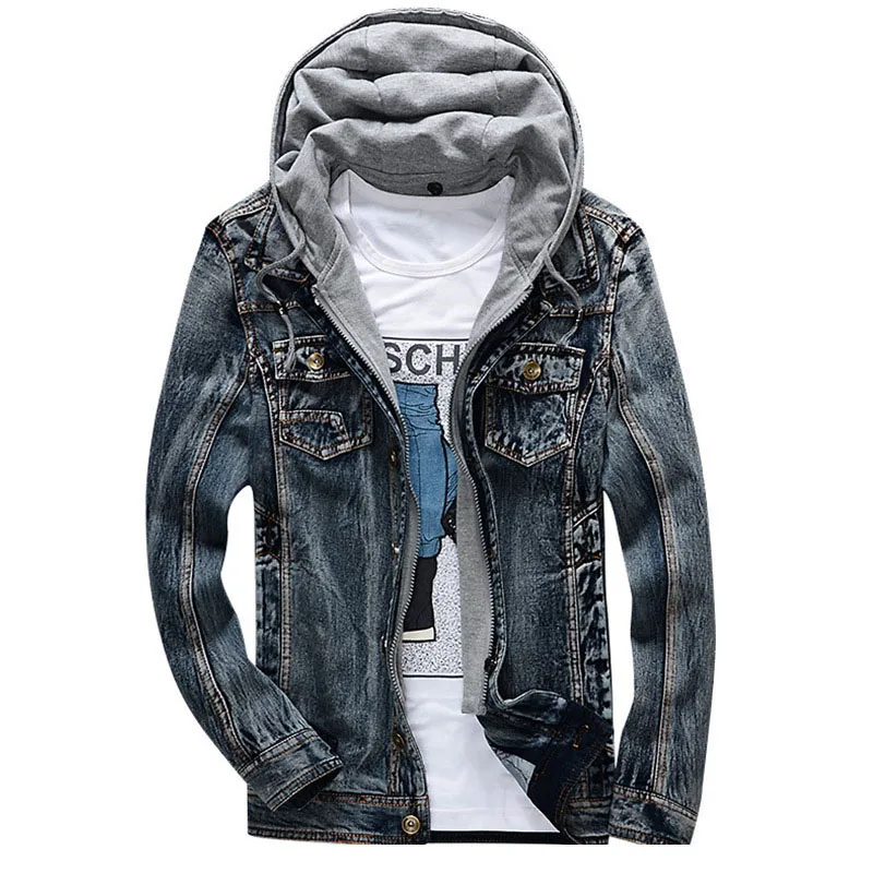 New Men's Denim Jackets Winter Fashion Retro Vintage Hood High Qualtiy Casual Denim Jacket For