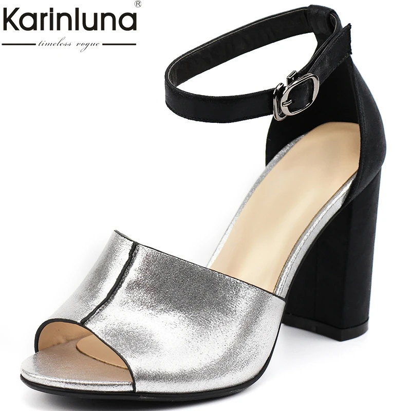 

Large Size 35-42 Hot Sale Peep Toe Summer Sandals Woman Shoes Chunky Heels Buckle Strap Basic Sandals Woman