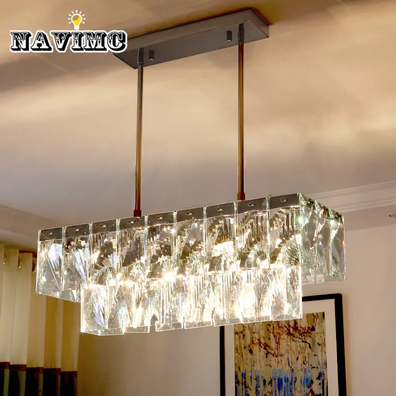 Modern Rectangular Crystal Chandelier Lighting For Dining Room Restaurant Hanging Pendant Lamp Length 60cm