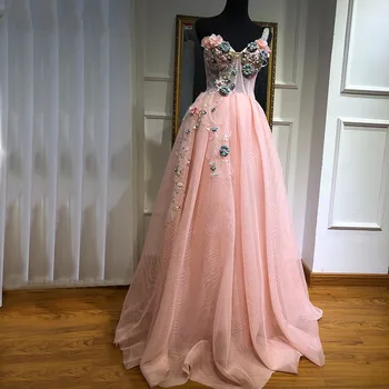 

Pink Muslim Evening Dresses Sexy A-line One-shoulder Tulle Pearls Long Islamic Dubai Saudi Arabic Long Formal Evening Gown
