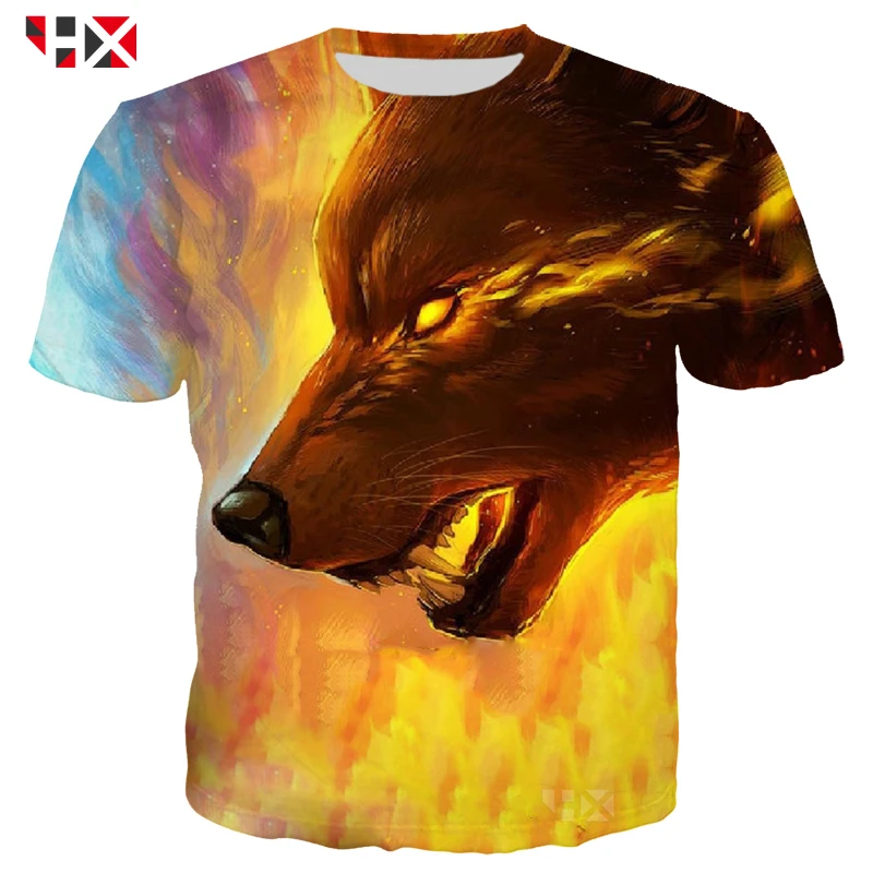 

HX 2019 Fashion Men Wolf Animal 3D Printed T Shirts Men / Women's Wolf Design 3D Harajuku Style Tops A133