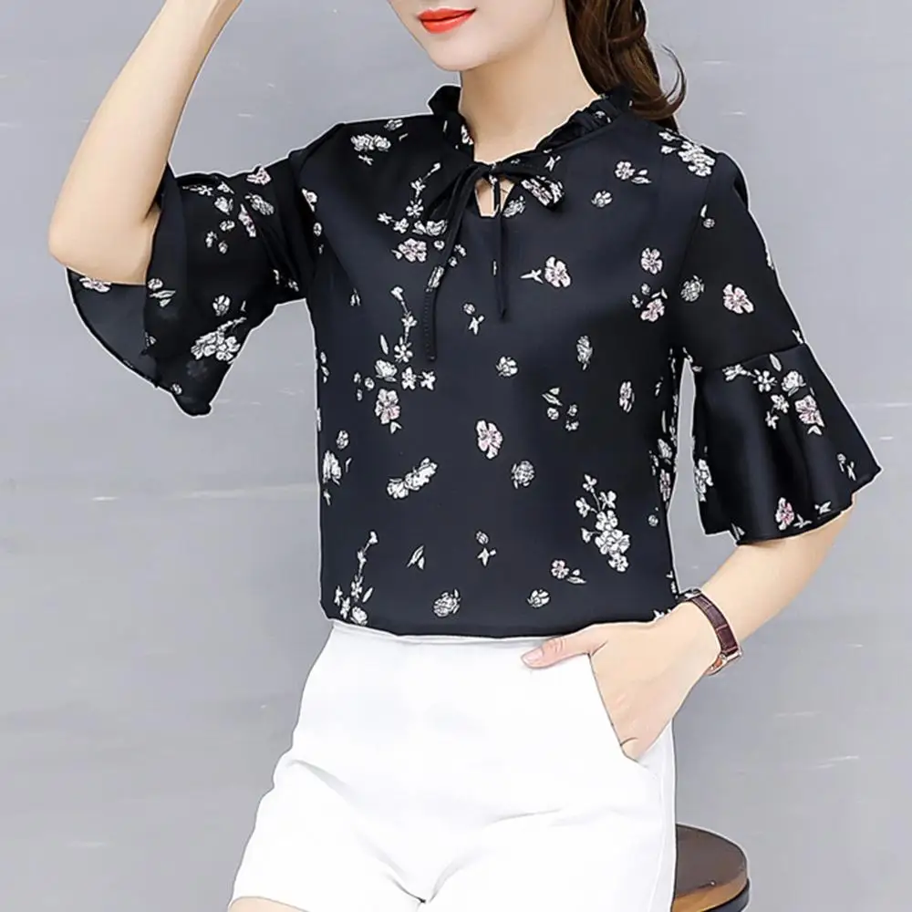 

2019 New Blouse Women Casual Top Shirts Flower Blouses Female Loose Blusas Summer Fall Casual Ladies Office Blouses Top Sexy