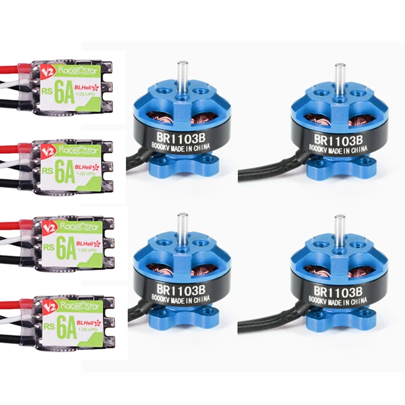 

High Quality 4PCS Racerstar Racing Edition 1103 BR1103B 8000KV Motor Dark With RS6A V2 Blheli_S 6A ESC Dshot600 7Colors
