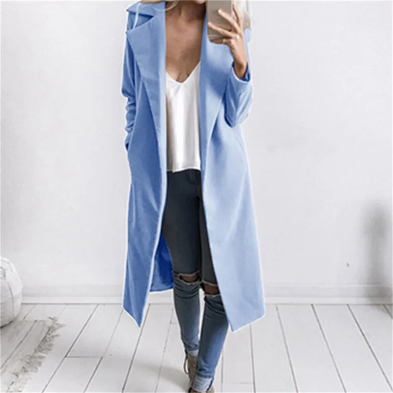 Женское зимнее шерстяное пальто размера плюс 3X, теплое пальто с отворотом, удлиненный тонкий Тренч, верхняя одежда, однотонная верхняя одежда, женские топы