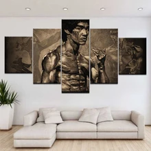 Modern Canvas HD Printed Painting Pictures Home Decor 5 Panel Kung Fu Superstar Bruce Lee Poster Frame For Living Room Wall Art wall hanging bruce lee kung fu dragon tapestry