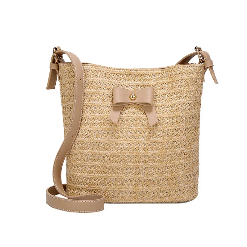 Women Summer Bow Straw Bags INS Popular Female Travel Beach Handbag Lady Large Knit Shoulder Bag Holiday Casual Crossbody SS3295 (10)