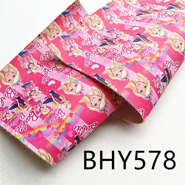 

Free shipping 1pcs/7.6*12inch cartoon bow girl leather viny fabric BHY578