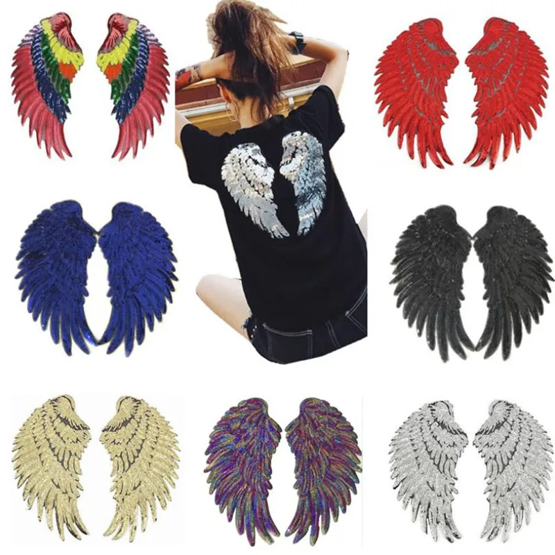 Clothing Women Shirt Top Diy Flower Biker Patch Wings Sequins deal with it T-shirt girls Iron on Patches for clothes Stickers