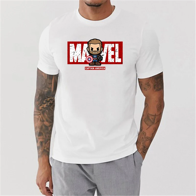 

Marvel Cartoon Print Cotton T shirt Men Harajuku Casual O-Neck White Brand tshirt Tops Men Clothing 2019 Hero