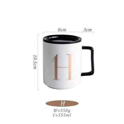 Японский стиль керамическая кофейная кружка слова из букв с принтом простые офисные домашние воды белые чашки и кружки с черным рукояткой и крышками - Цвет: H