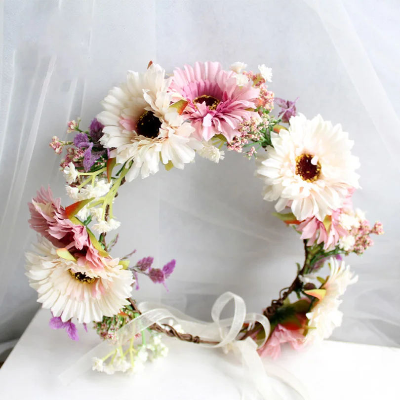 Haimeikang Flower Crown Wedding Bohemian Wreath Hairband Party Floral Girl Hair Accessories Flower Headband Garland Headpiece