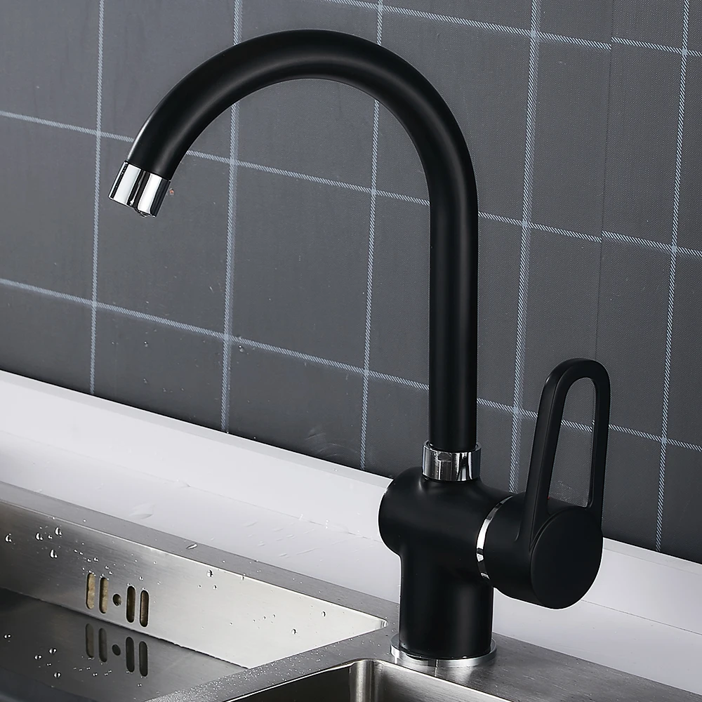 Brass Kitchen Faucet Black Brass Faucet 360 Degree Swivel Single Hot And Cold and Water Handle Sink Vintage Kitchen Mixer Tap