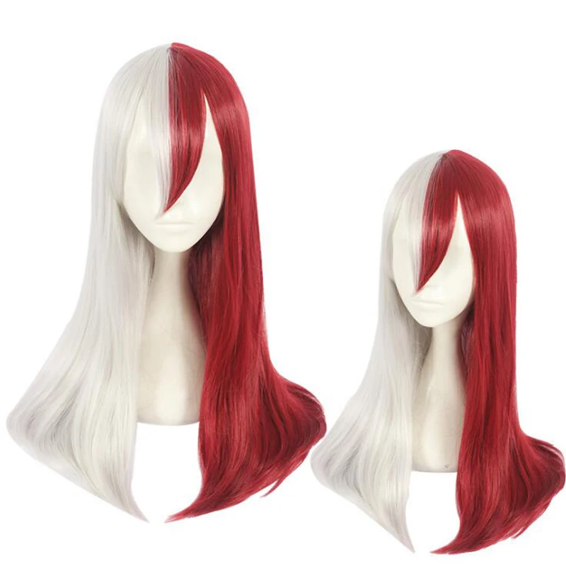 

My Hero Academy Todoroki Shoto Women Long Wig Cosplay Costume Boku no Hero Academy Hair Red and White Halloween Party Wigs