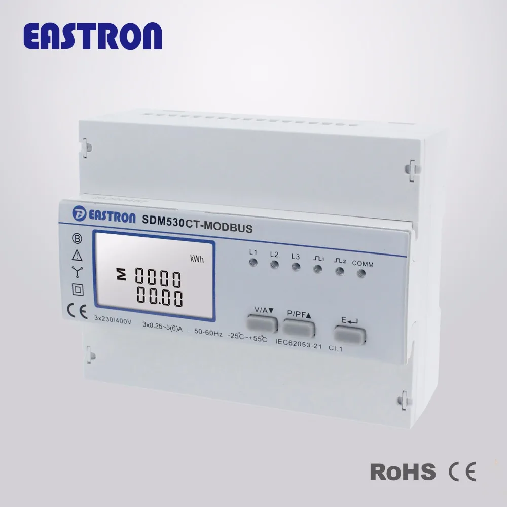 

SDM530CT-Modbus 1A/5A CT connected Three Phase Four Wire Din Rail Energy Meter, RS485 Modbus RTU and Pulse Output, CE approved