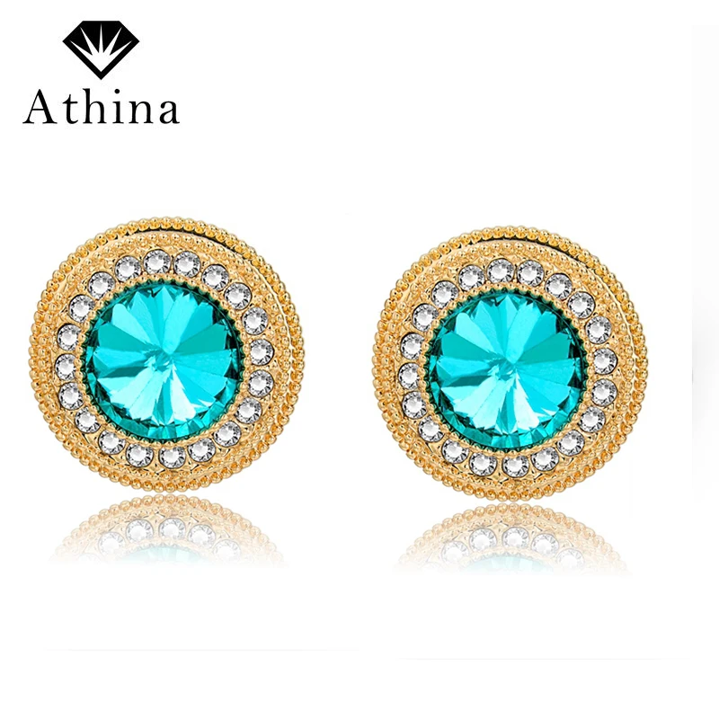 

New Jewelry Round Blue Crystal Earrings For Women, Gold Color Stud Earrings,Earings Fashion Jewelry,Boucle d'oreille SER150078