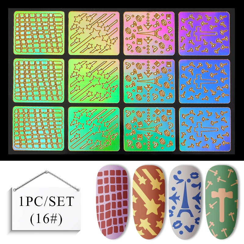 

24 Type Nail Stencils Laser Hollow Nail Sticker Heart Star Fish Pattern Nail Vinyls Set Nail Art Stamp Decoration Tools For DIY