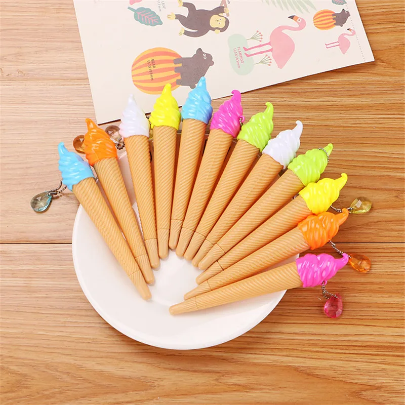 cheap 12Pcs Cute Kawaii Ice Cream Gel Pen Creative Novelty Cartoon Funny Kid Gift Lovely Novelty School Office Supply Stationery Thing