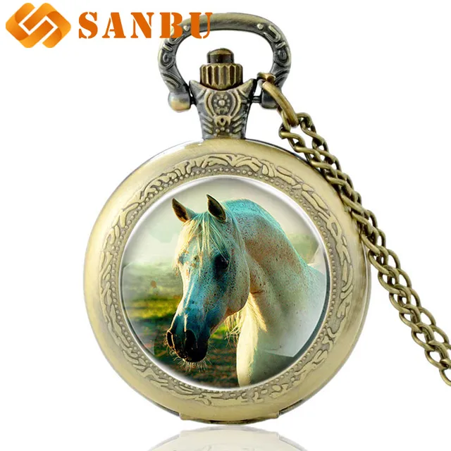 Retro Bronze Horse Quartz Pocket Watch Vintage Men Women Animal Pendant Necklace Retro Bronze Horse Quartz Pocket Watch Vintage Men Women Animal Pendant Necklace