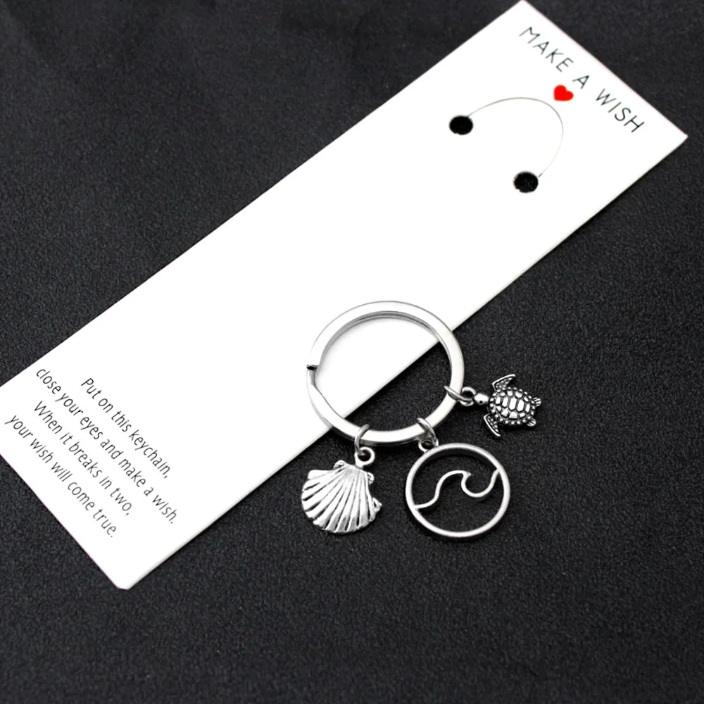 Gran oferta LLavero de concha de tortuga marina, olas del océano, sirena, Dólar de arena, estrella de mar, Caballito de mar, llavero con anilla para llaves, mejor amigo, joyería de amor rBKMRea8