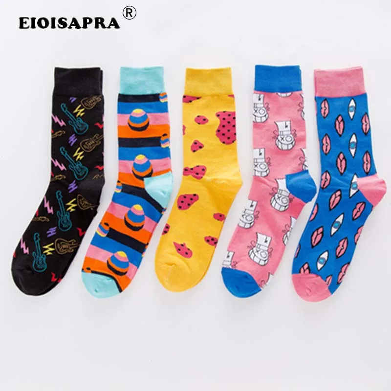

[EIOISAPRA]Fashion Harajuku Hip Hop Cotton Men Socks Lovely Cartoon Pattern Personality Guitar Happy Socks Calcetines Hombre